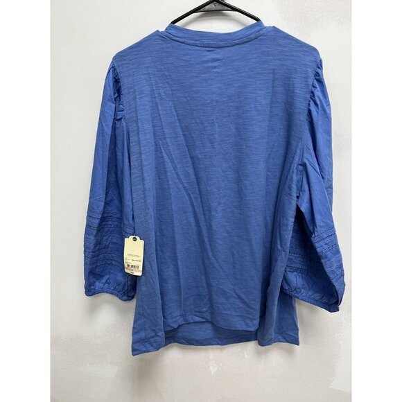 John's Bay Women Cotton Balloon Sleeves blue top Size 1X - Picture 4 of 11